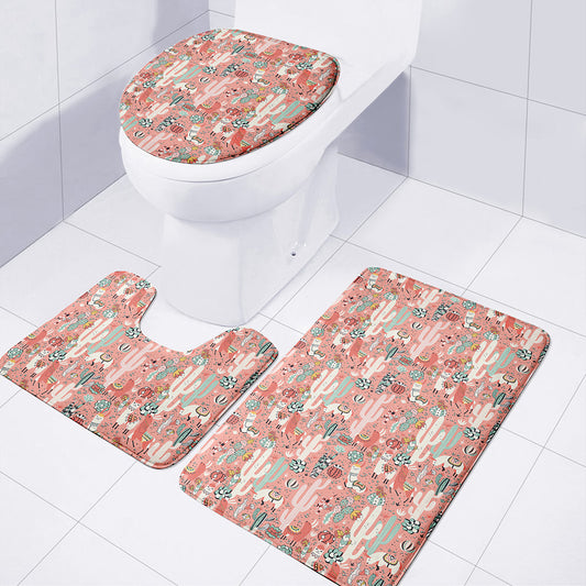 Happy Llama Pattern Print 3 Piece Bath Mat Set