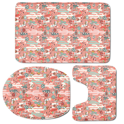 Happy Llama Pattern Print 3 Piece Bath Mat Set