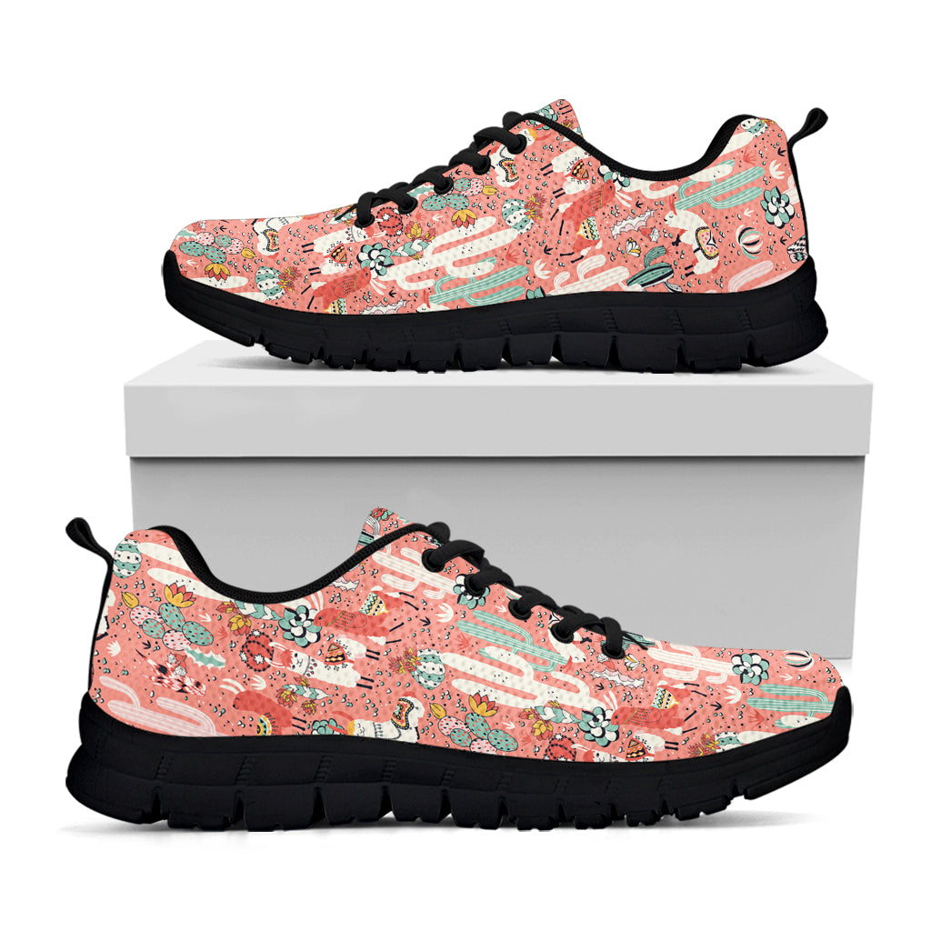 Happy Llama Pattern Print Black Sneakers