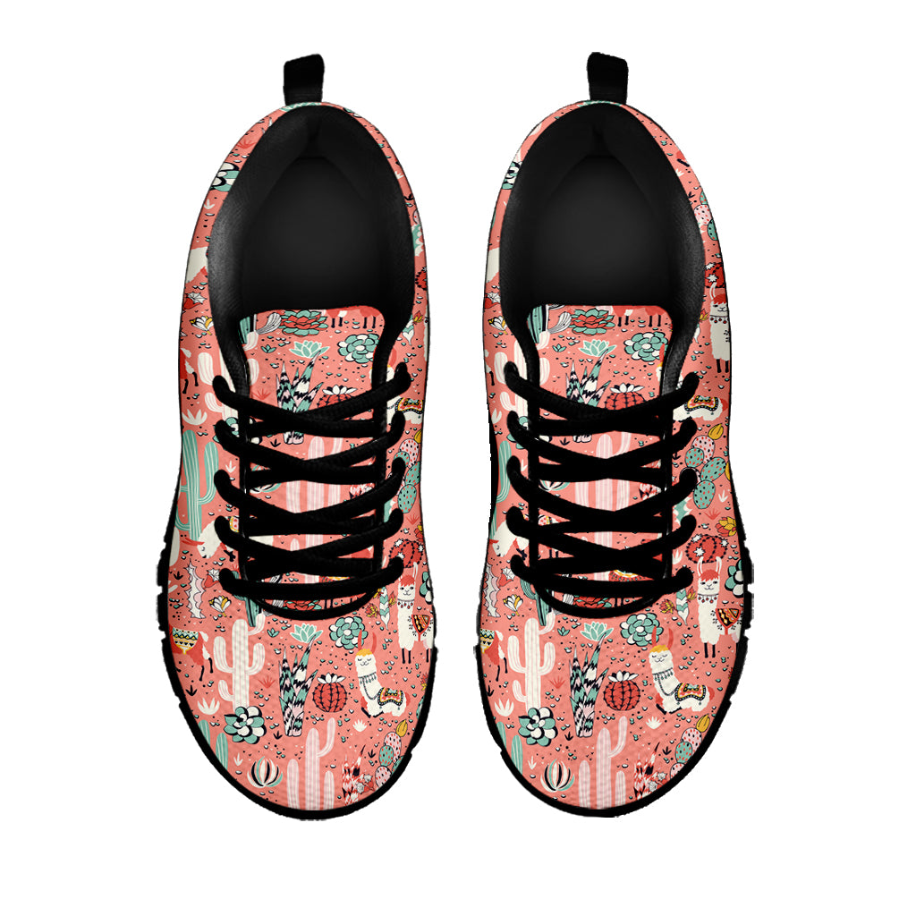 Happy Llama Pattern Print Black Sneakers