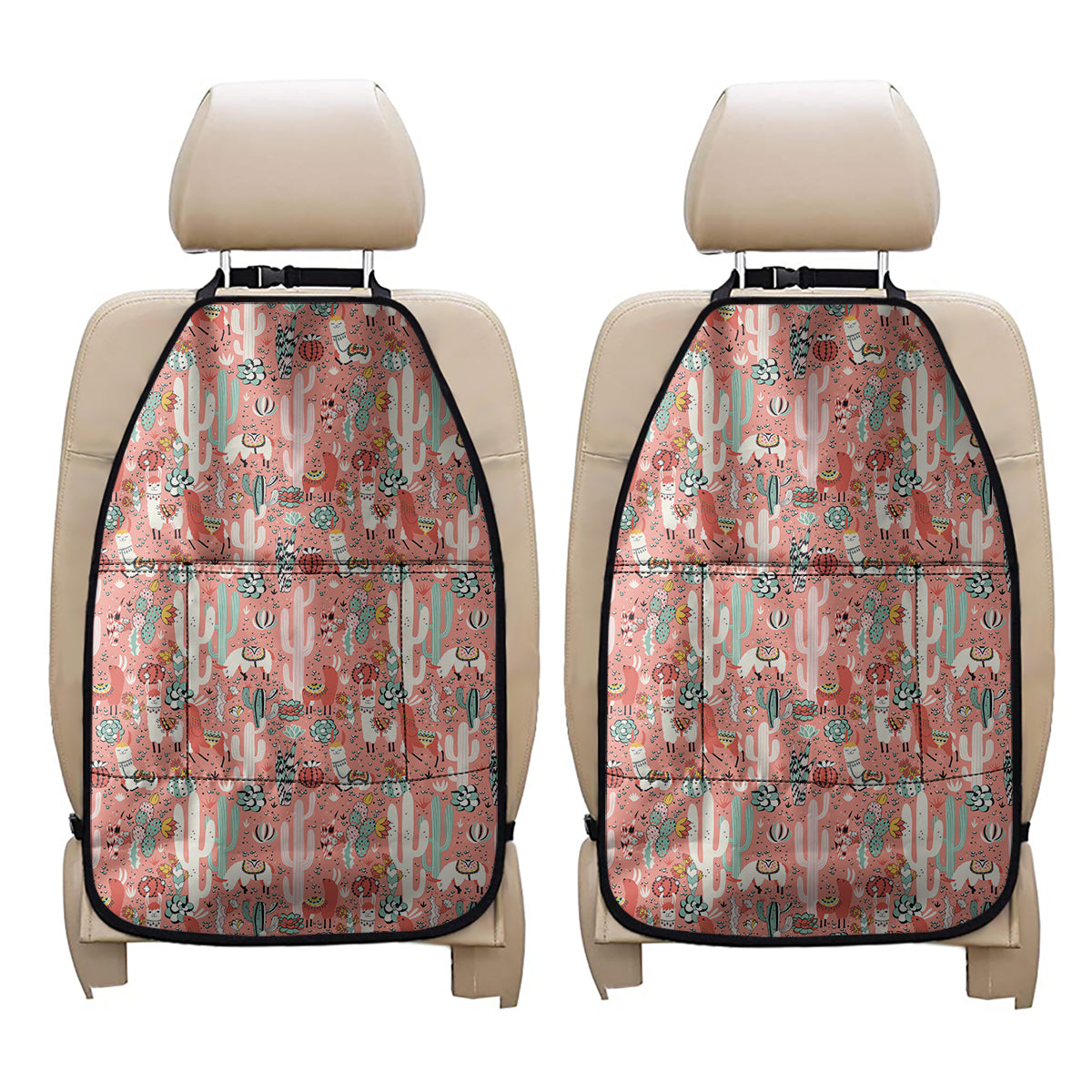 Happy Llama Pattern Print Car Seat Organizers