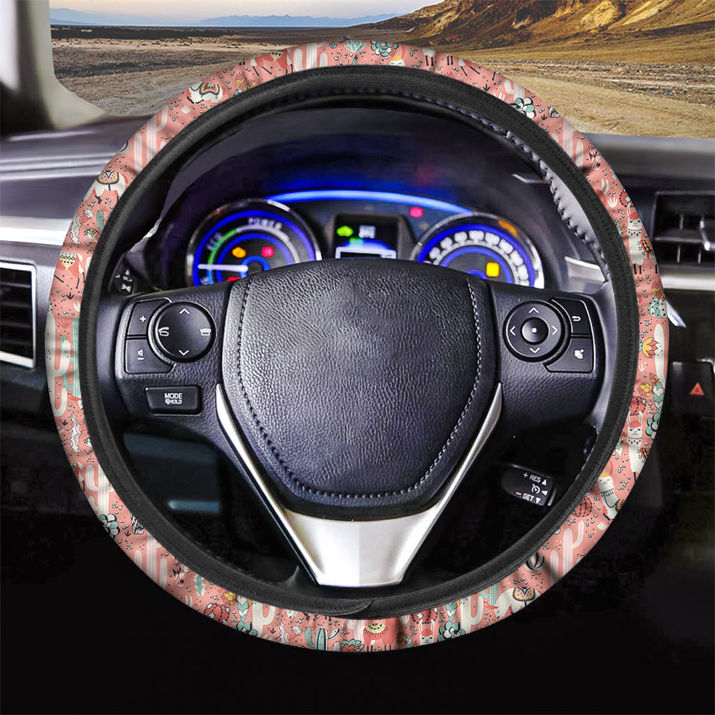 Happy Llama Pattern Print Car Steering Wheel Cover