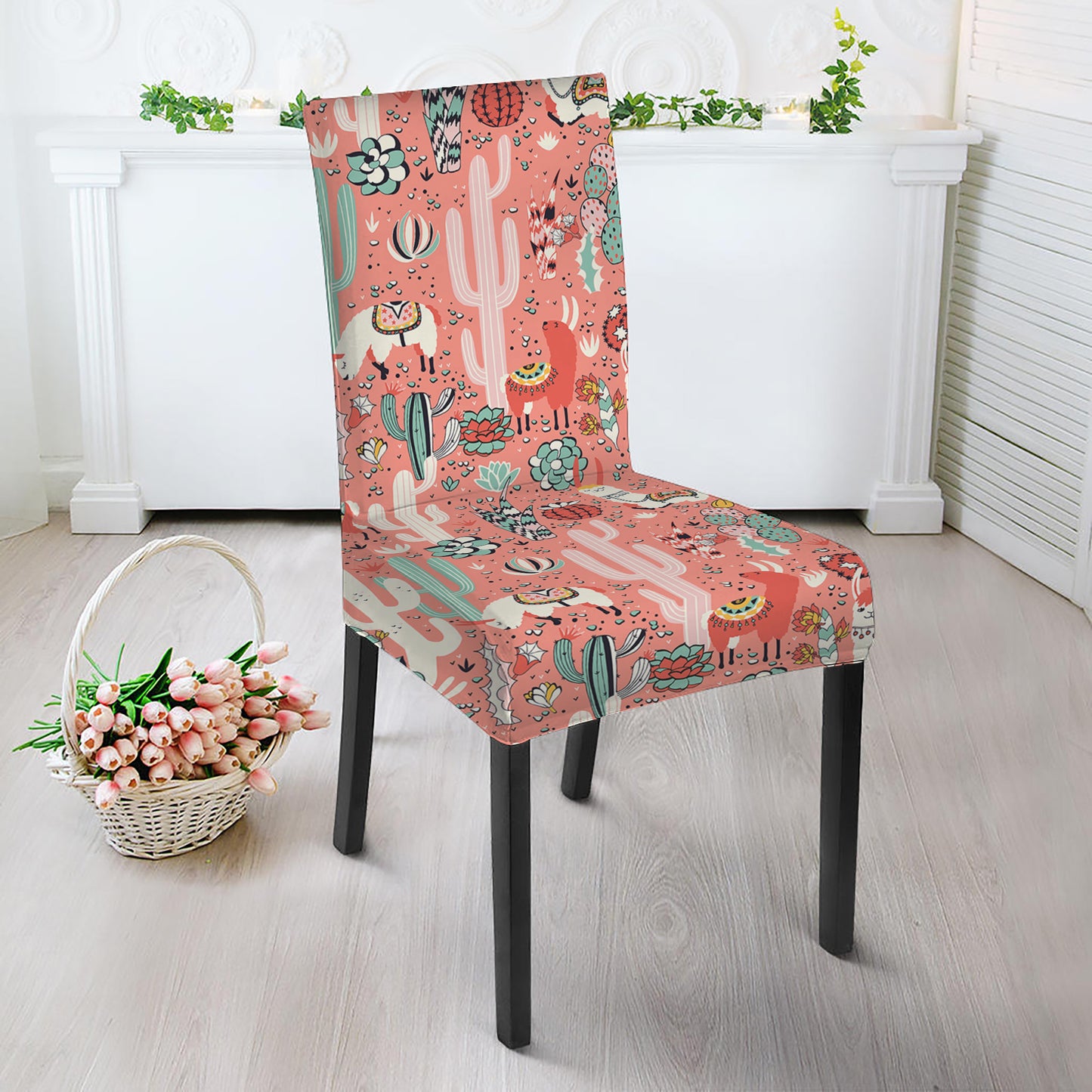 Happy Llama Pattern Print Dining Chair Slipcover