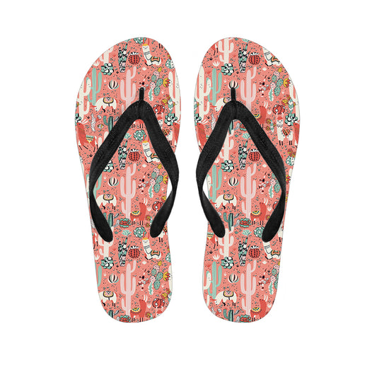 Happy Llama Pattern Print Flip Flops