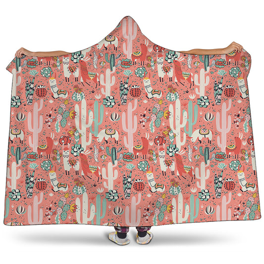 Happy Llama Pattern Print Hooded Blanket