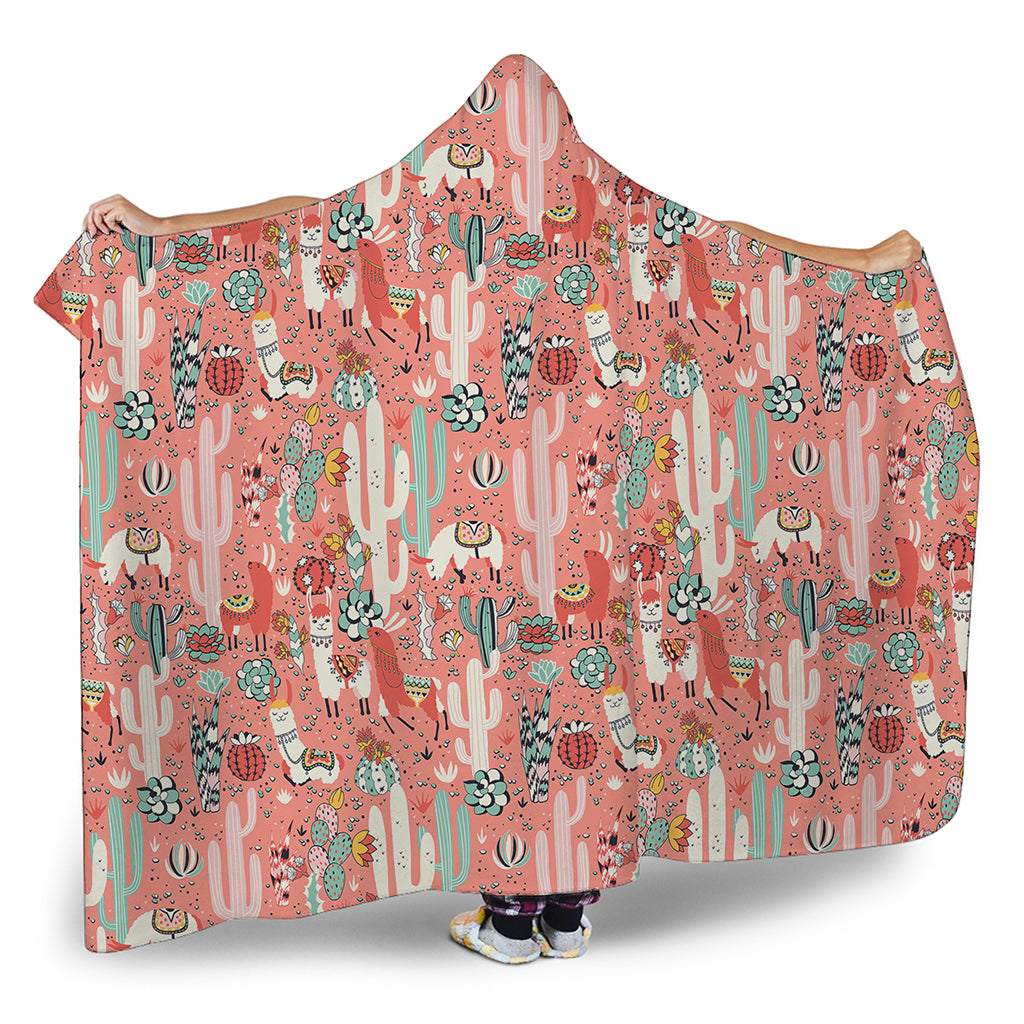 Happy Llama Pattern Print Hooded Blanket