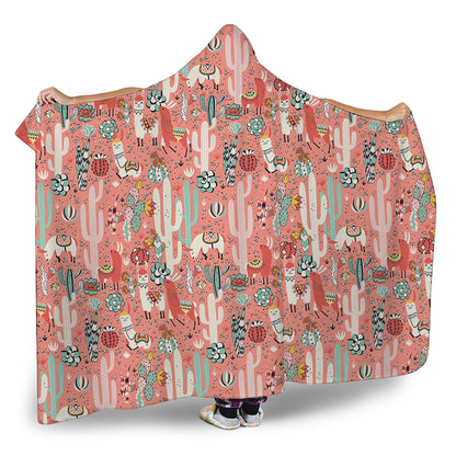 Happy Llama Pattern Print Hooded Blanket