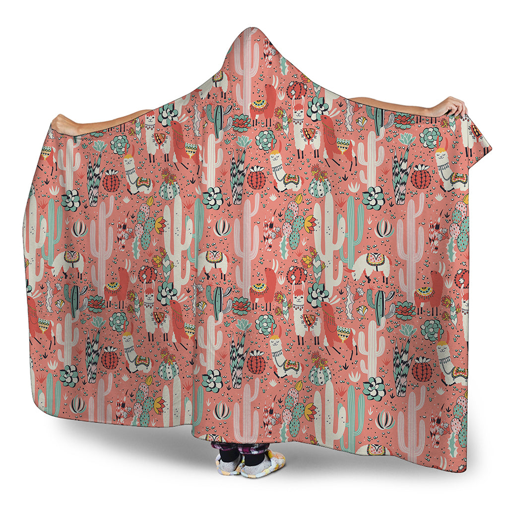 Happy Llama Pattern Print Hooded Blanket