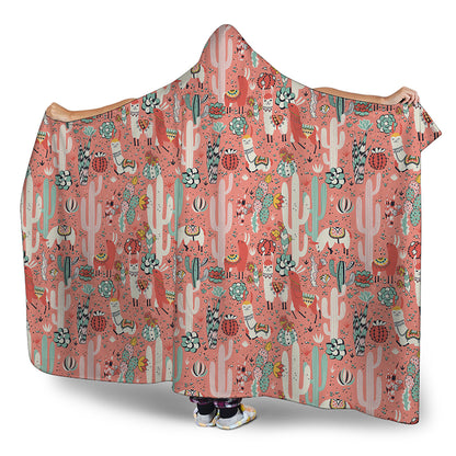 Happy Llama Pattern Print Hooded Blanket