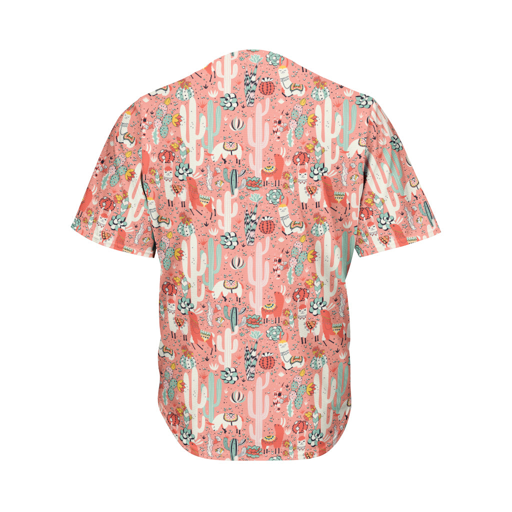 Happy Llama Pattern Print Men's Baseball Jersey