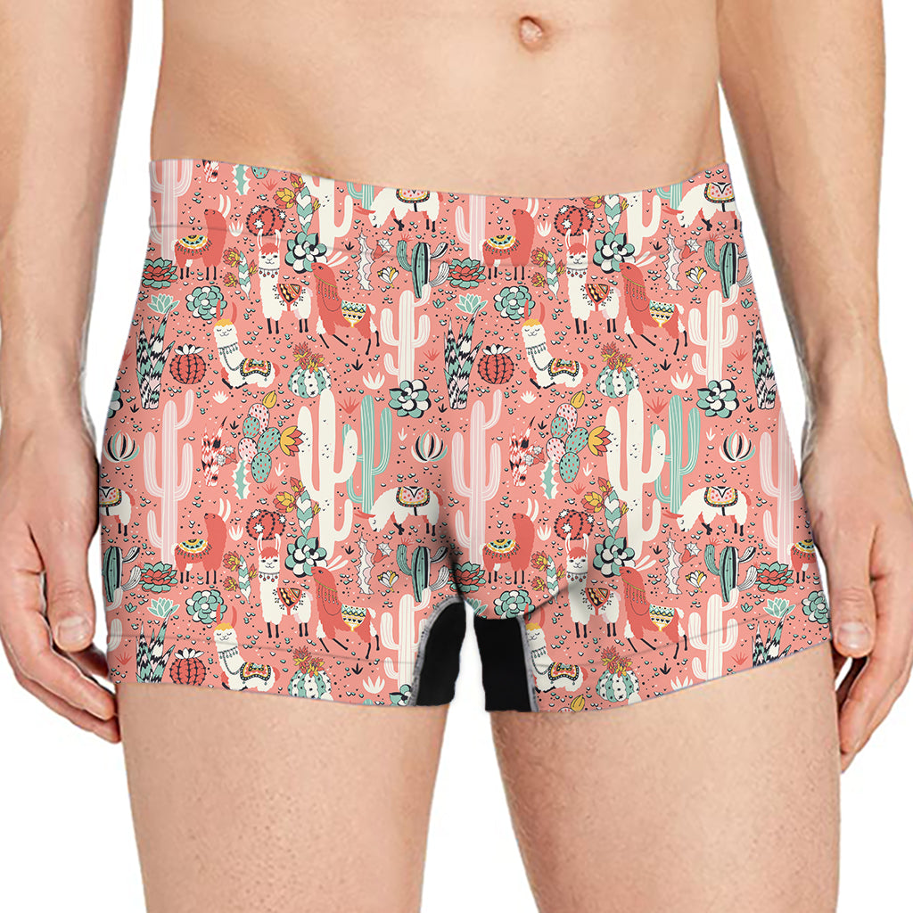 Happy Llama Pattern Print Men's Boxer Briefs