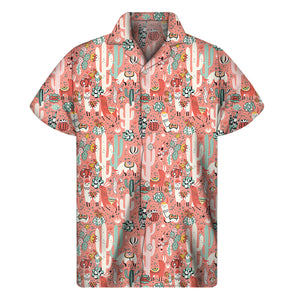 Happy Llama Pattern Print Men's Short Sleeve Shirt