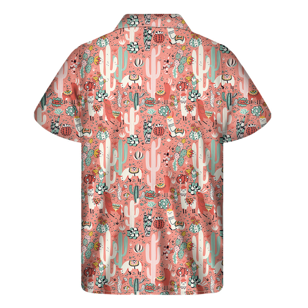 Happy Llama Pattern Print Men's Short Sleeve Shirt