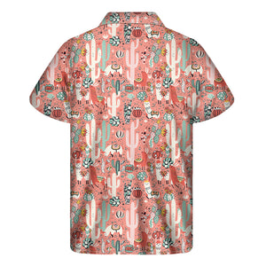 Happy Llama Pattern Print Men's Short Sleeve Shirt