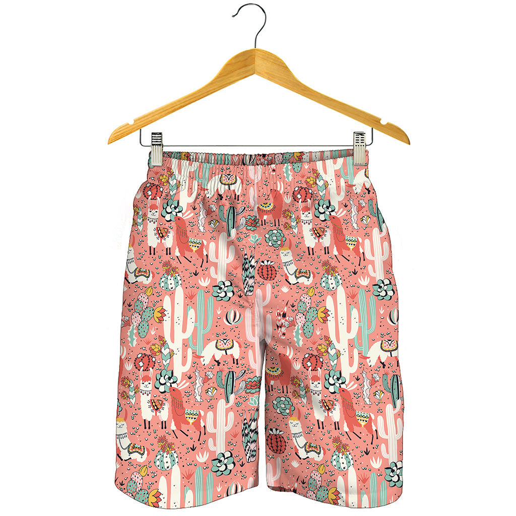 Happy Llama Pattern Print Men's Shorts