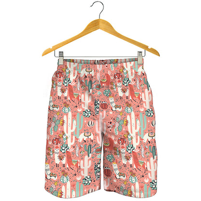 Happy Llama Pattern Print Men's Shorts