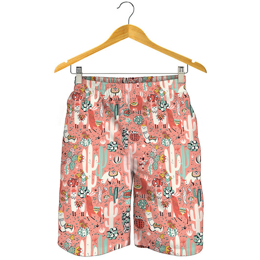 Happy Llama Pattern Print Men's Shorts