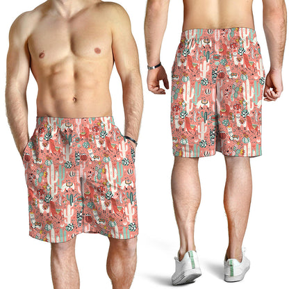 Happy Llama Pattern Print Men's Shorts