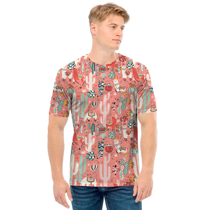 Happy Llama Pattern Print Men's T-Shirt