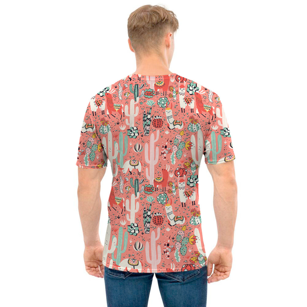 Happy Llama Pattern Print Men's T-Shirt