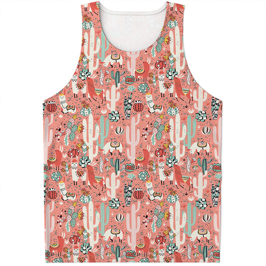 Happy Llama Pattern Print Men's Tank Top