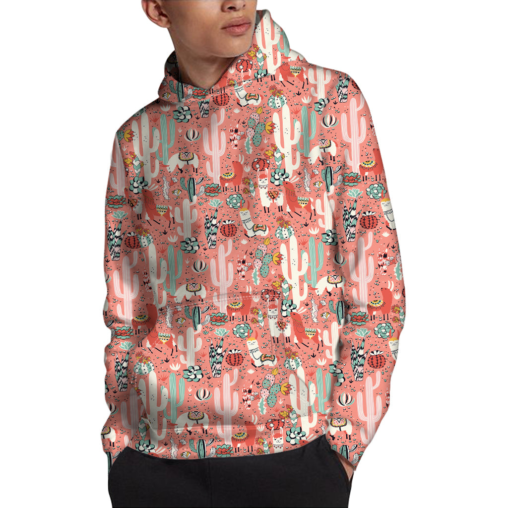Happy Llama Pattern Print Pullover Hoodie