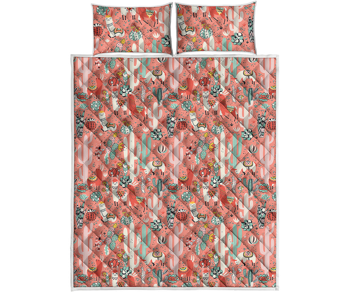 Happy Llama Pattern Print Quilt Bed Set