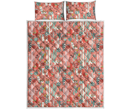 Happy Llama Pattern Print Quilt Bed Set