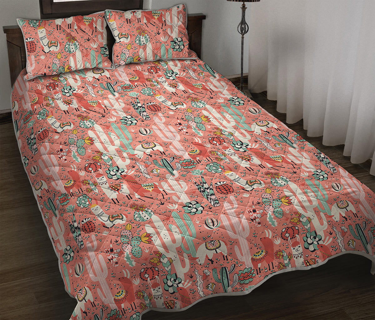 Happy Llama Pattern Print Quilt Bed Set