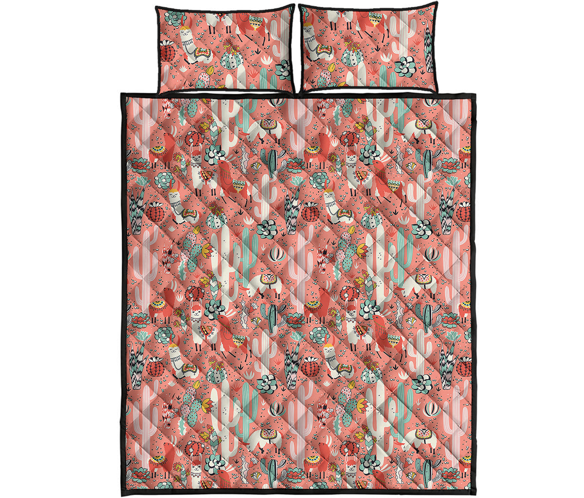 Happy Llama Pattern Print Quilt Bed Set
