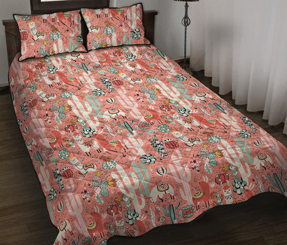 Happy Llama Pattern Print Quilt Bed Set