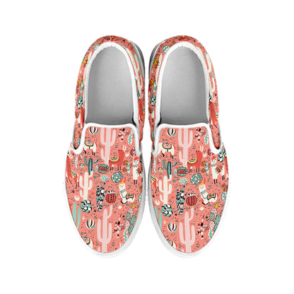 Happy Llama Pattern Print White Slip On Shoes