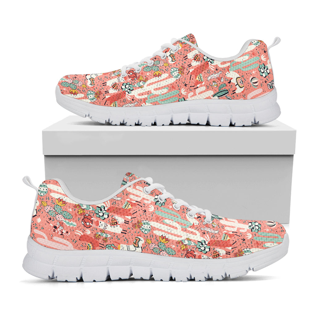 Happy Llama Pattern Print White Sneakers