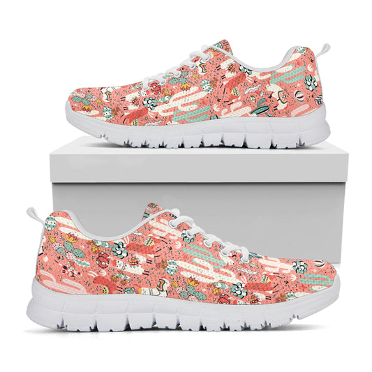 Happy Llama Pattern Print White Sneakers
