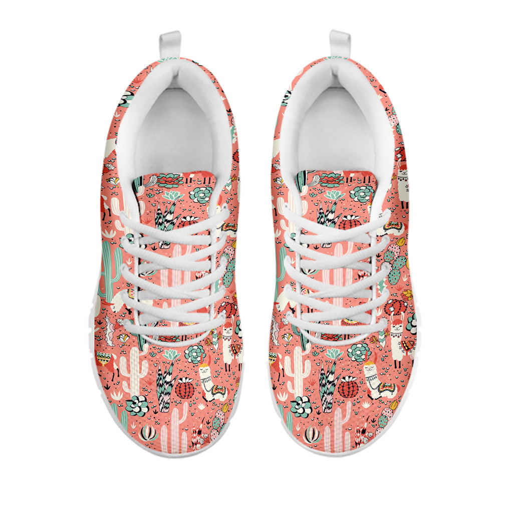 Happy Llama Pattern Print White Sneakers