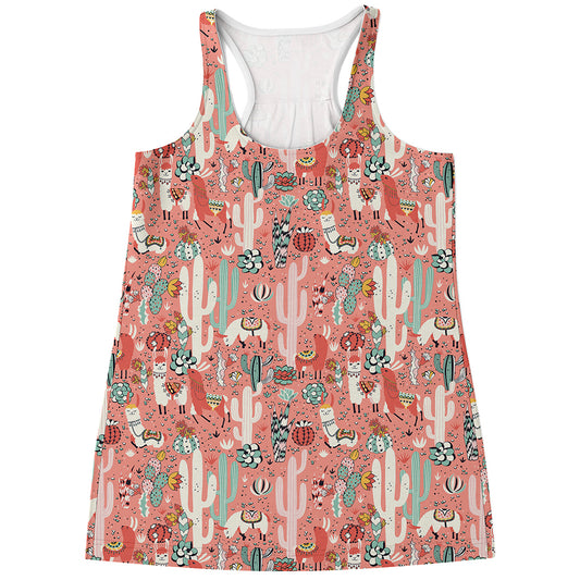 Happy Llama Pattern Print Women's Racerback Tank Top