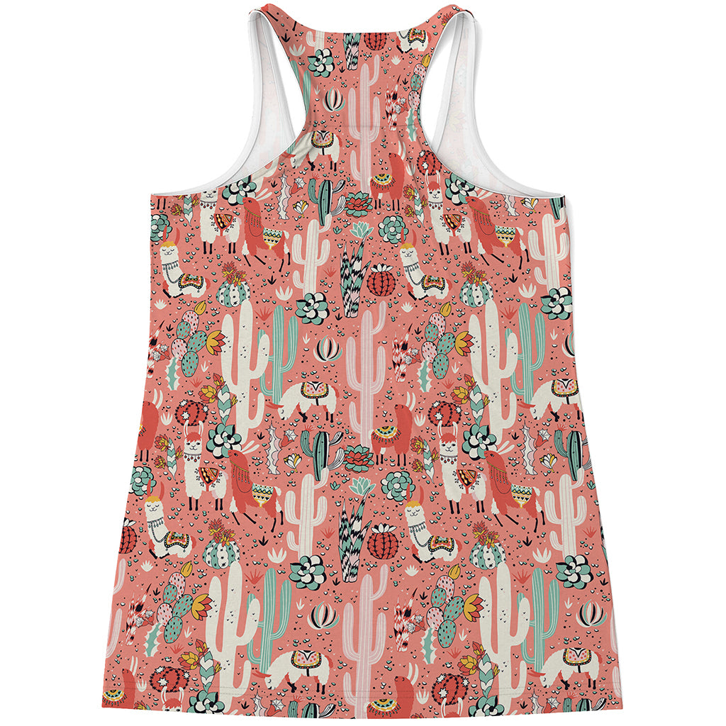 Happy Llama Pattern Print Women's Racerback Tank Top