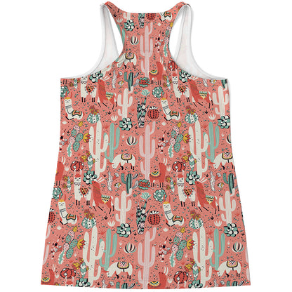 Happy Llama Pattern Print Women's Racerback Tank Top