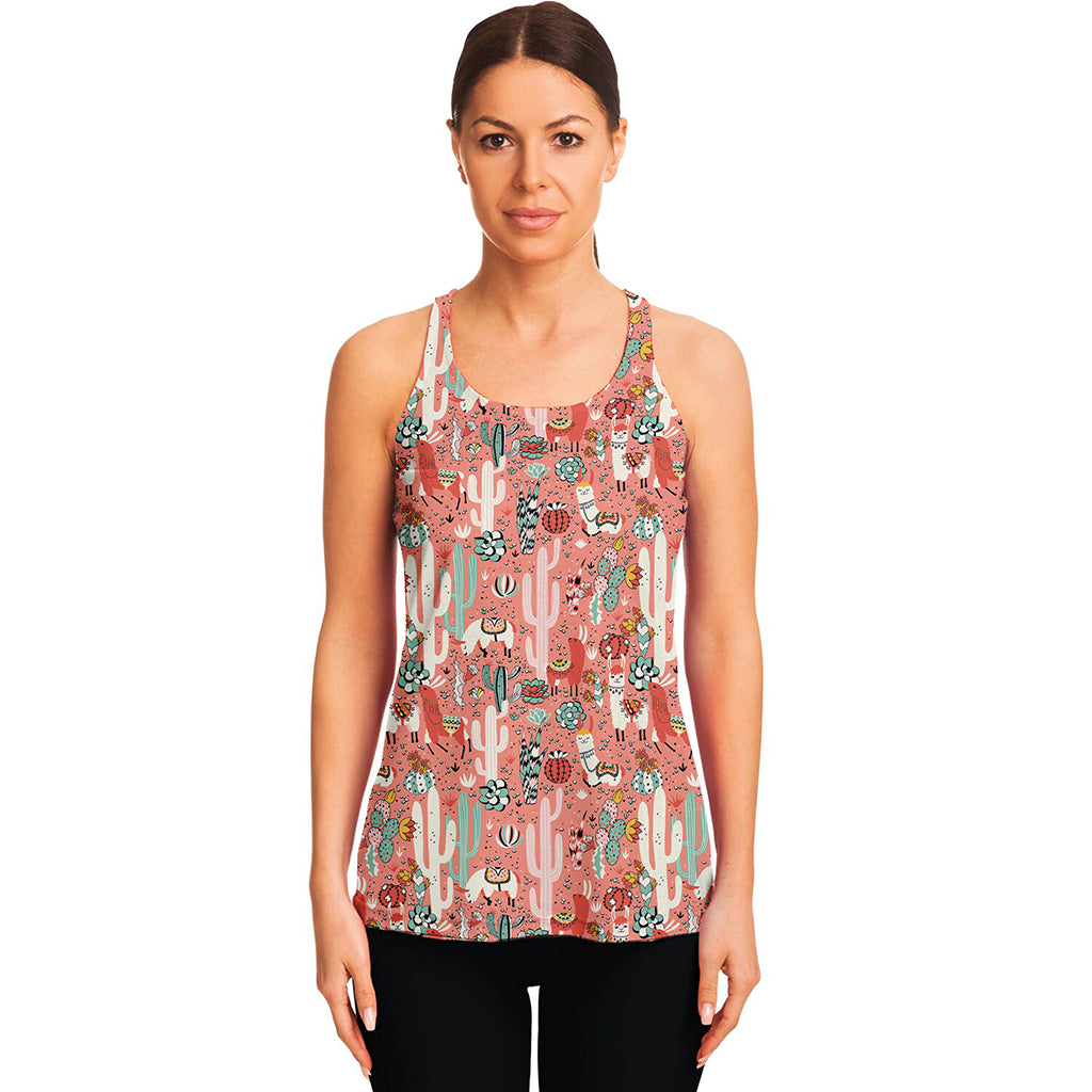 Happy Llama Pattern Print Women's Racerback Tank Top