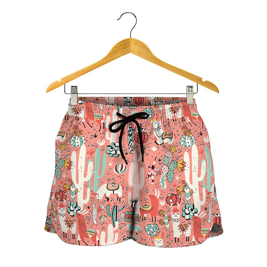Happy Llama Pattern Print Women's Shorts