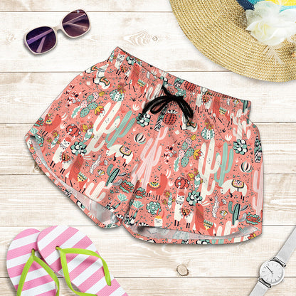 Happy Llama Pattern Print Women's Shorts