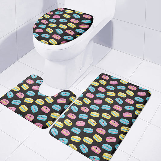 Happy Macarons Pattern Print 3 Piece Bath Mat Set