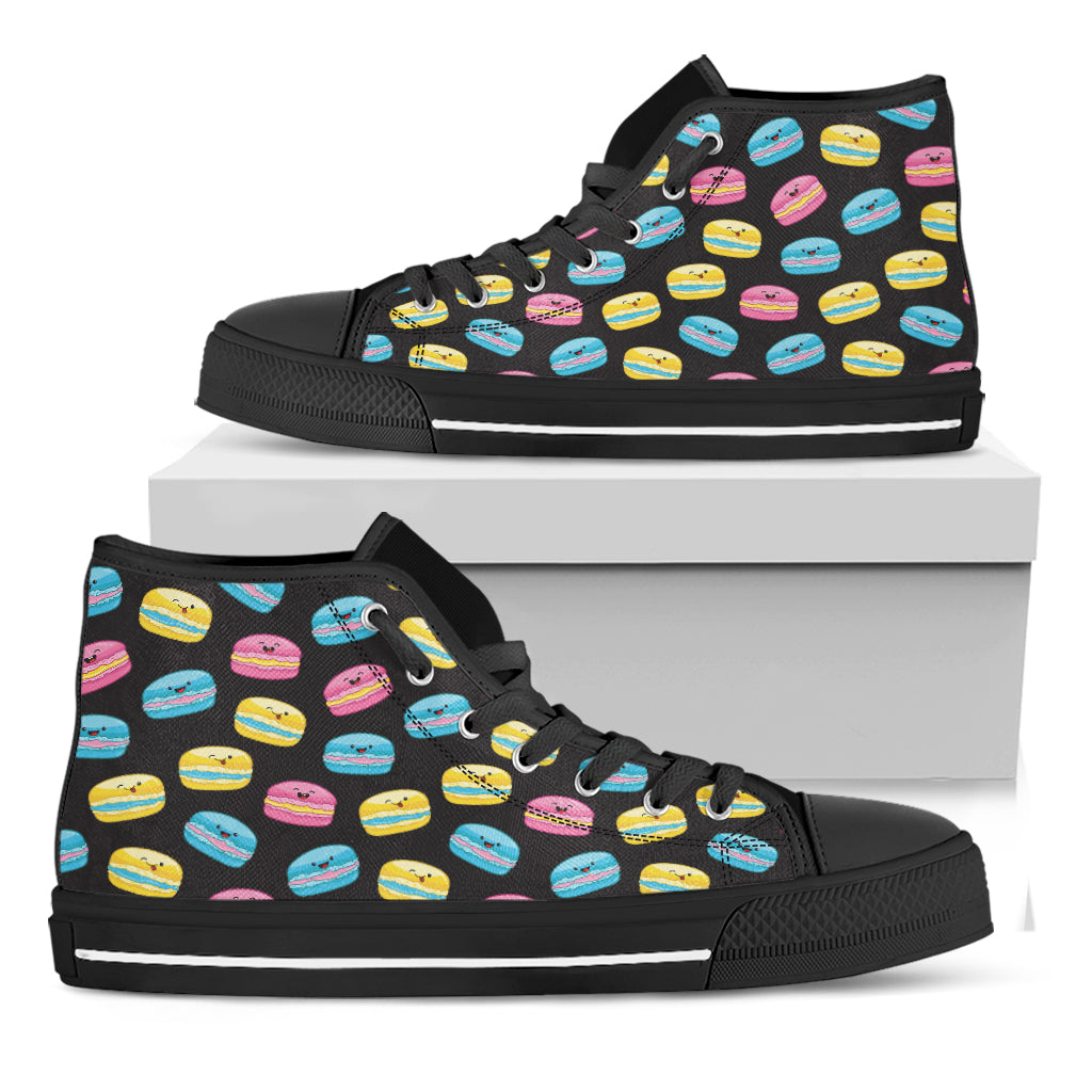 Happy Macarons Pattern Print Black High Top Shoes