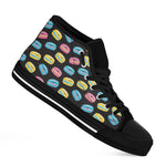 Happy Macarons Pattern Print Black High Top Shoes