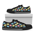 Happy Macarons Pattern Print Black Low Top Sneakers