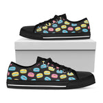 Happy Macarons Pattern Print Black Low Top Shoes