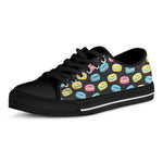 Happy Macarons Pattern Print Black Low Top Shoes