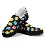 Happy Macarons Pattern Print Black Slip On Shoes
