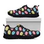 Happy Macarons Pattern Print Black Sneakers