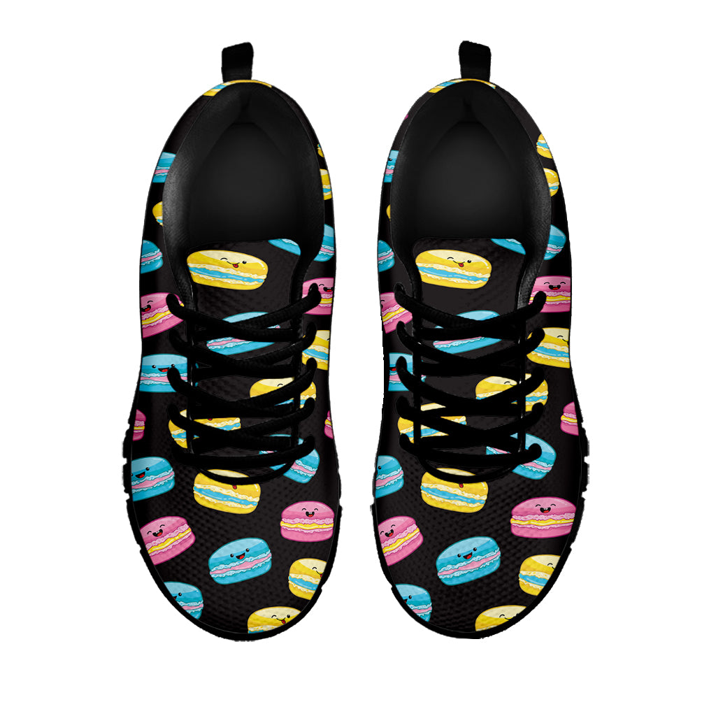 Happy Macarons Pattern Print Black Sneakers